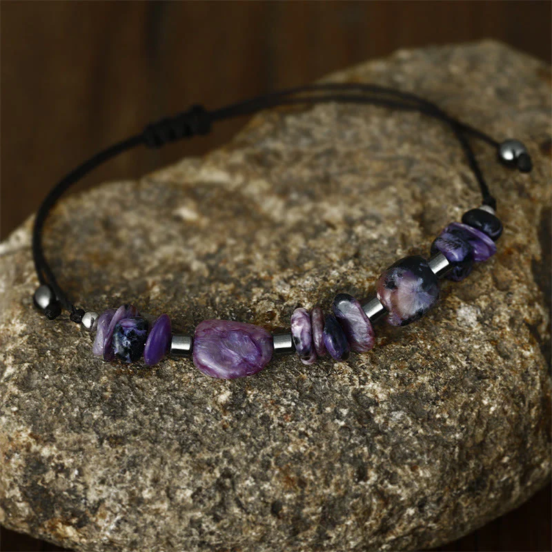 Buddha Stones Żyją w Chwili Charoite Hematyt Potężna Bransoletka - Image 9