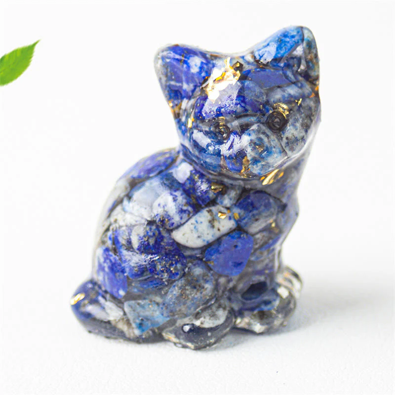 Buddha Stones Żywica z siedzącym kotem, żwir, różowy kryształ, cytryn, biały kryształ, lapis lazuli, kojąca dekoracja biurka - Image 10