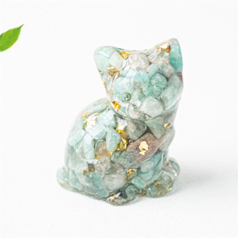 Buddha Stones Żywica z siedzącym kotem, żwir, różowy kryształ, cytryn, biały kryształ, lapis lazuli, kojąca dekoracja biurka - Image 21