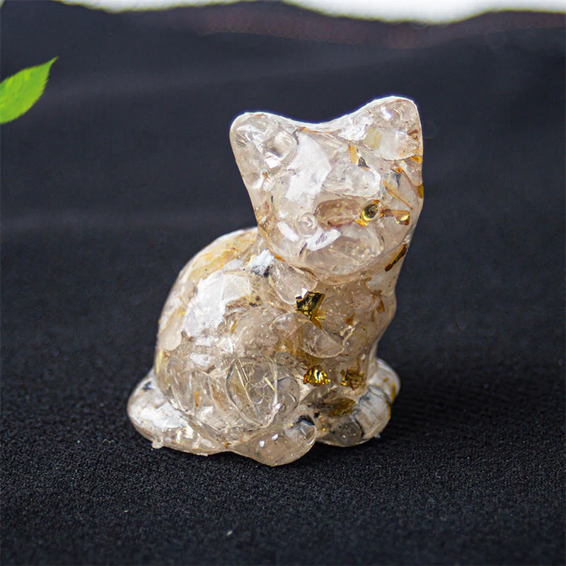 Buddha Stones Żywica z siedzącym kotem, żwir, różowy kryształ, cytryn, biały kryształ, lapis lazuli, kojąca dekoracja biurka - Image 28