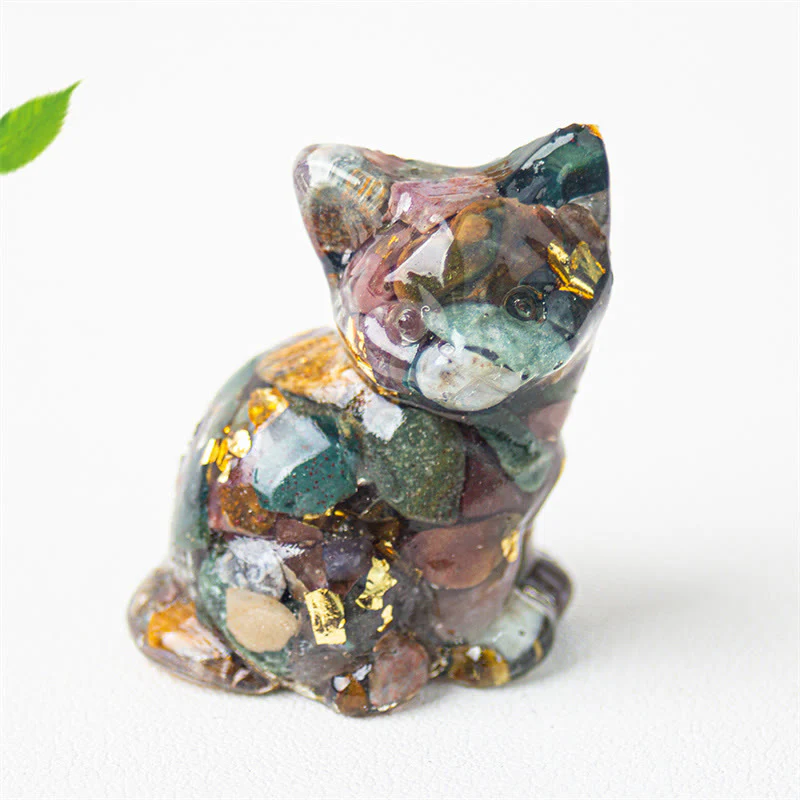 Buddha Stones Żywica z siedzącym kotem, żwir, różowy kryształ, cytryn, biały kryształ, lapis lazuli, kojąca dekoracja biurka - Image 35