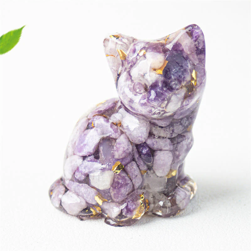 Buddha Stones Żywica z siedzącym kotem, żwir, różowy kryształ, cytryn, biały kryształ, lapis lazuli, kojąca dekoracja biurka - Image 40