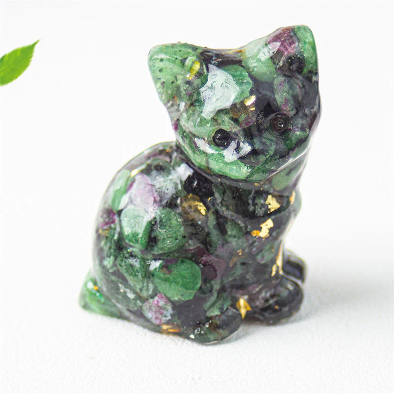 Buddha Stones Żywica z siedzącym kotem, żwir, różowy kryształ, cytryn, biały kryształ, lapis lazuli, kojąca dekoracja biurka - Image 42