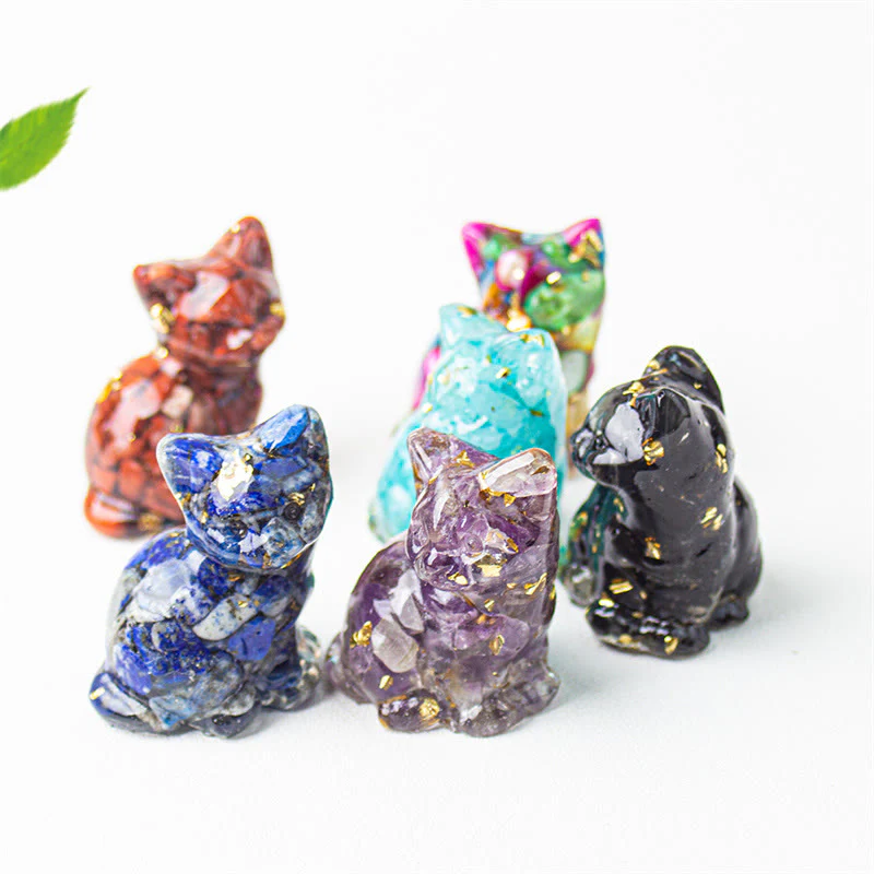 Buddha Stones Żywica z siedzącym kotem, żwir, różowy kryształ, cytryn, biały kryształ, lapis lazuli, kojąca dekoracja biurka - Image 49