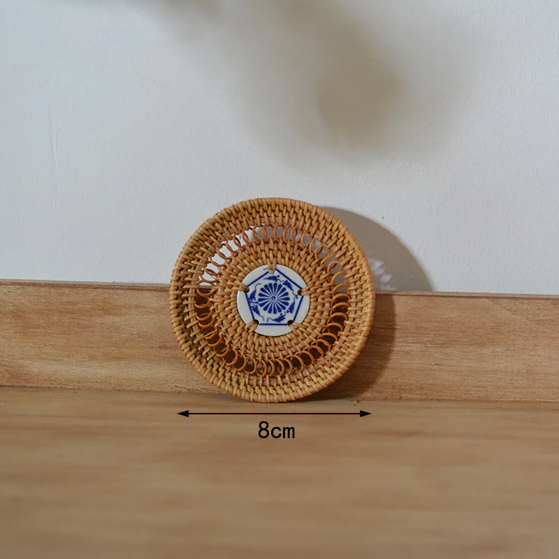 Ceramiczny Kwiatowy Wzór Rattanowy Podkładka Pod Kubek Pod Filiżankę - Image 3