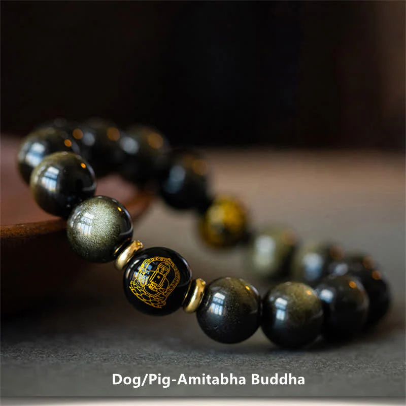 Chiński zodiak Natal Buddha Złoty połysk Obsydian Bransoletka ochrony bogactwa - Image 20