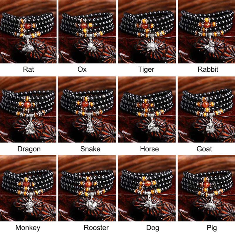 Chińskie Zodiak 108 Koraliki Czarny Obsydian Tygrysie Oko Fortune Mala Bransoletka - Image 3