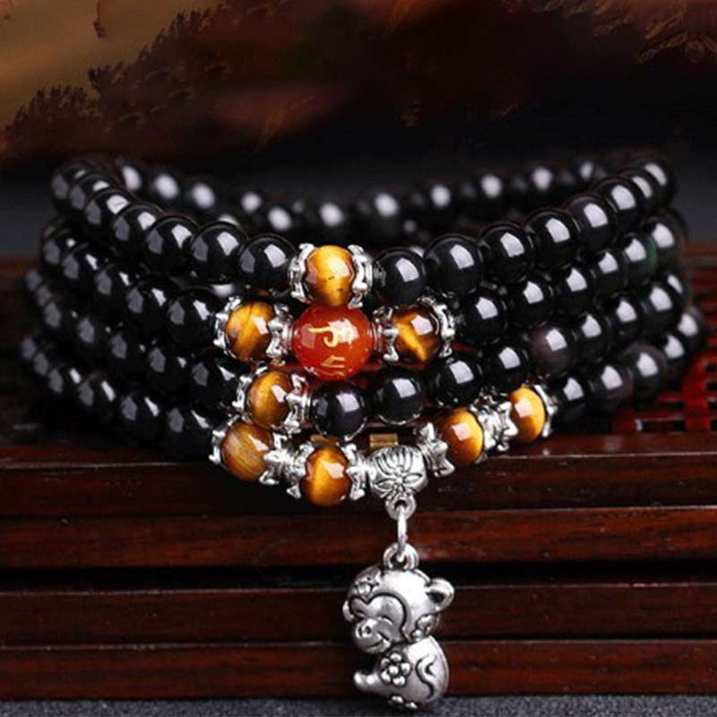 Chińskie Zodiak 108 Koraliki Czarny Obsydian Tygrysie Oko Fortune Mala Bransoletka - Image 9