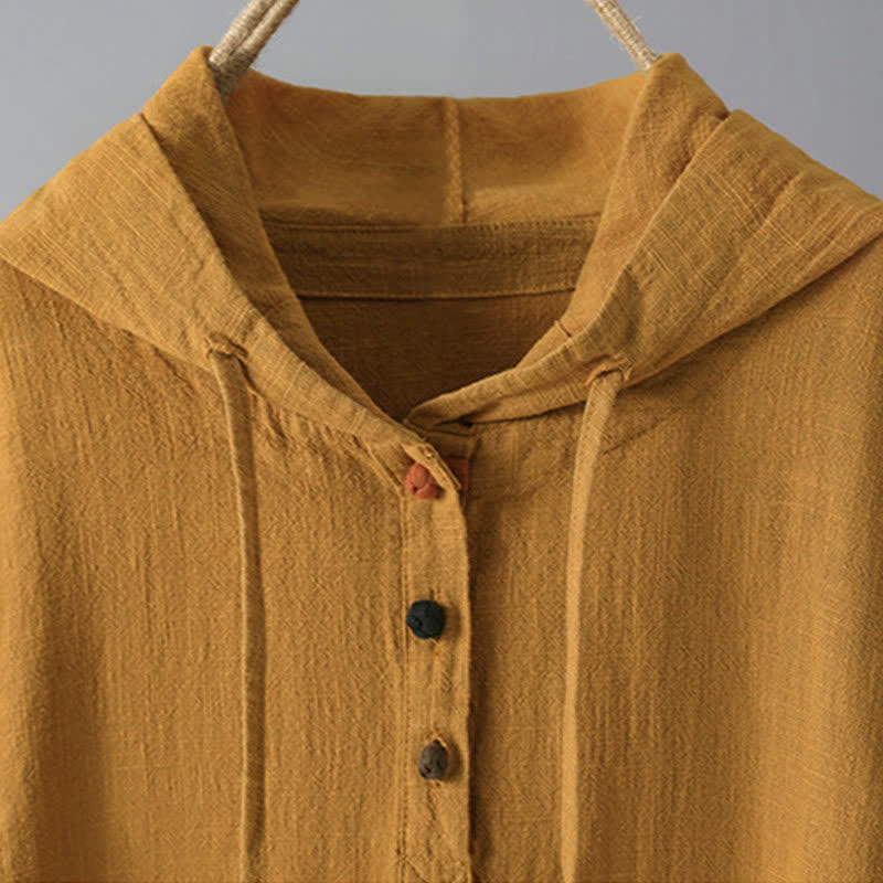 Damska bluza z kapturem z długim rękawem i kieszeniami „Buddha Stones” z prostymi guzikami - Image 10