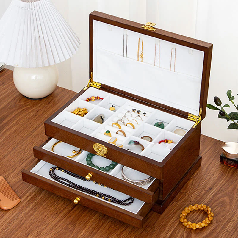 Drewniane pudełko na biżuterię w stylu retro z Buddha Stones, trójwarstwowe pudełko do przechowywania biżuterii - Image 16