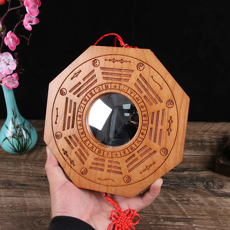 Feng Shui Bagua Mapa Peach Wood Monety Pięciu Cesarzy Chińskie Węzły Równowaga Mapa Energii Lustro - Image 6