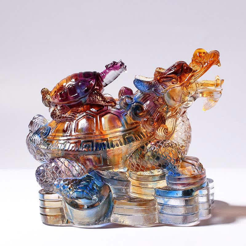 Feng Shui Dragon Turtles Handmade Liuli Crystal Art Piece Ochrona Dekoracja Domu i Biura - Image 2
