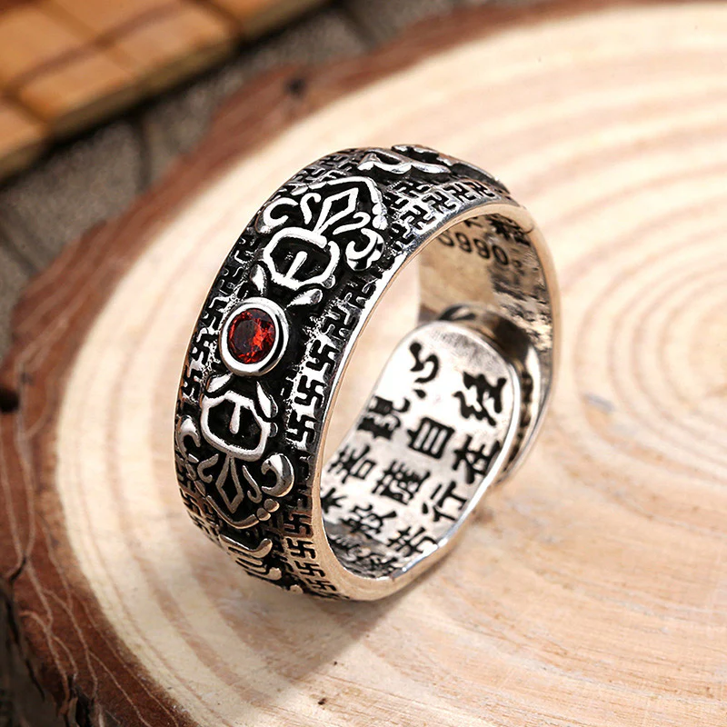 Genstone PiXiu Feng Shui Żaba Vajra Dorje Heart Sutra Bogactwo Regulowany Pierścień - Image 11
