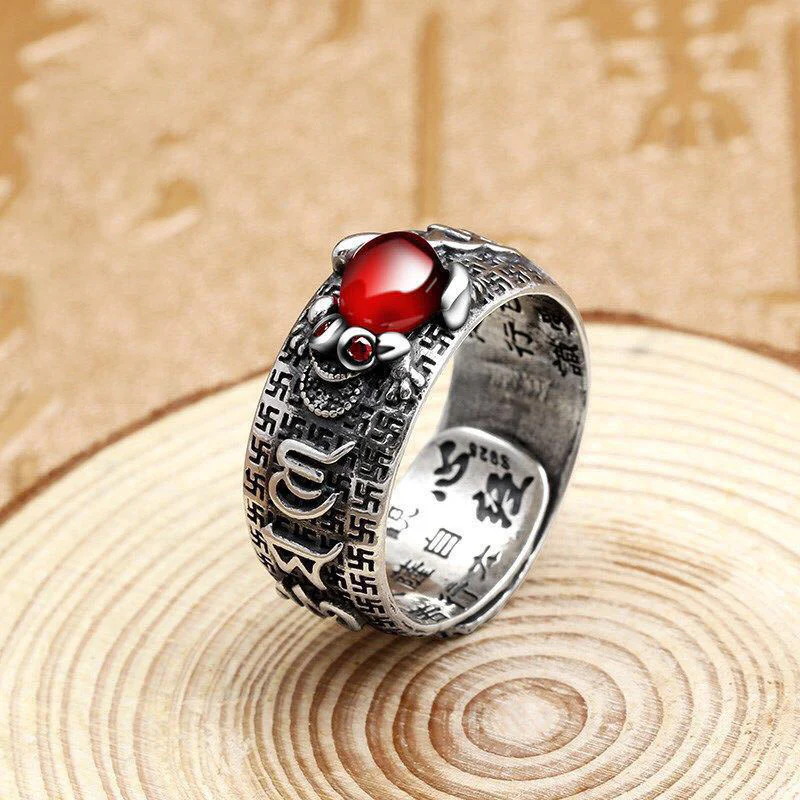 Genstone PiXiu Feng Shui Żaba Vajra Dorje Heart Sutra Bogactwo Regulowany Pierścień - Image 9