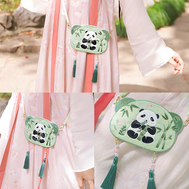 Haft Buddha Stones Szczęśliwa Panda Kot Shiba Inu Jeleń Królik Lis Kwiat Urocze Zwierzę Hanfu Torba Torebka Crossbody Torba Na Ramię - Image 10