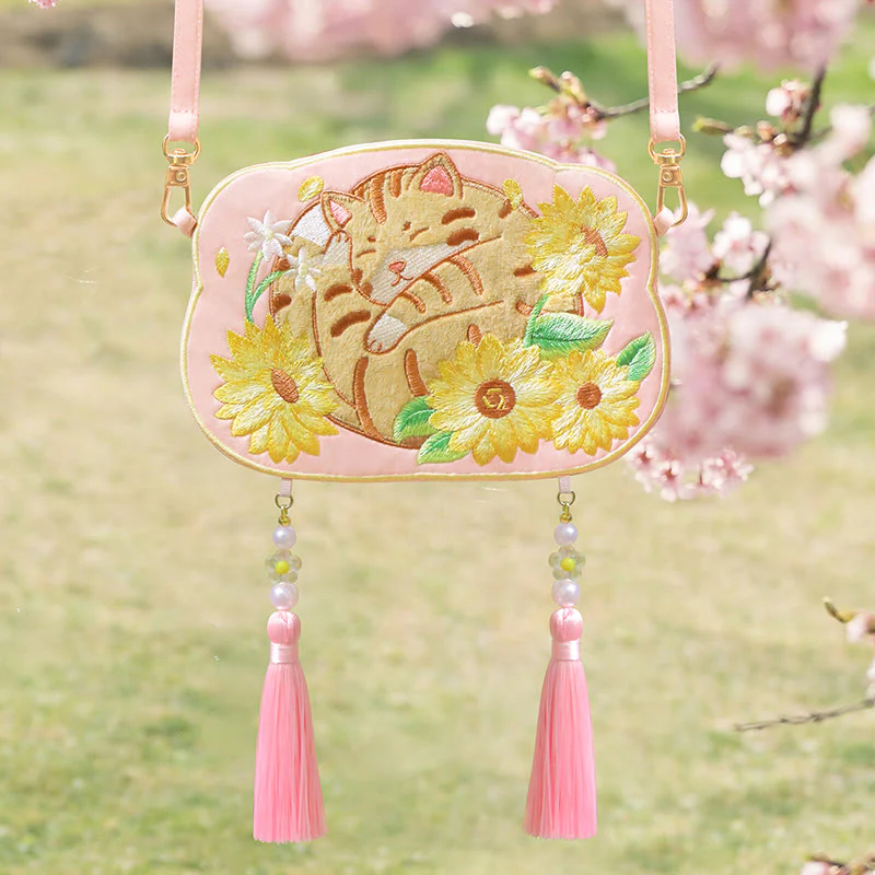 Haft Buddha Stones Szczęśliwa Panda Kot Shiba Inu Jeleń Królik Lis Kwiat Urocze Zwierzę Hanfu Torba Torebka Crossbody Torba Na Ramię - Image 14