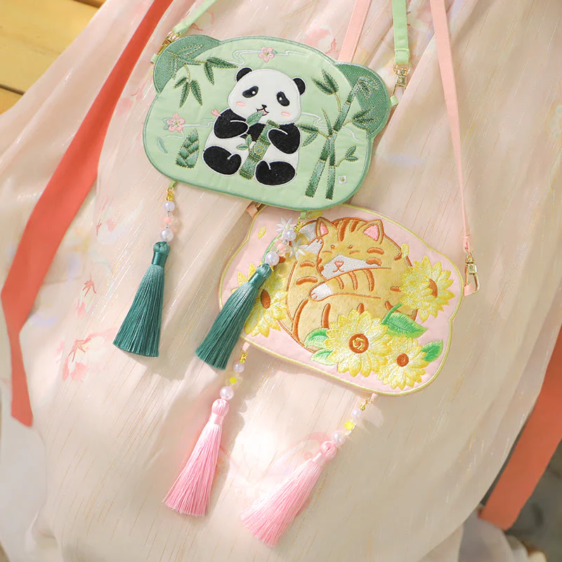 Haft Buddha Stones Szczęśliwa Panda Kot Shiba Inu Jeleń Królik Lis Kwiat Urocze Zwierzę Hanfu Torba Torebka Crossbody Torba Na Ramię - Image 2