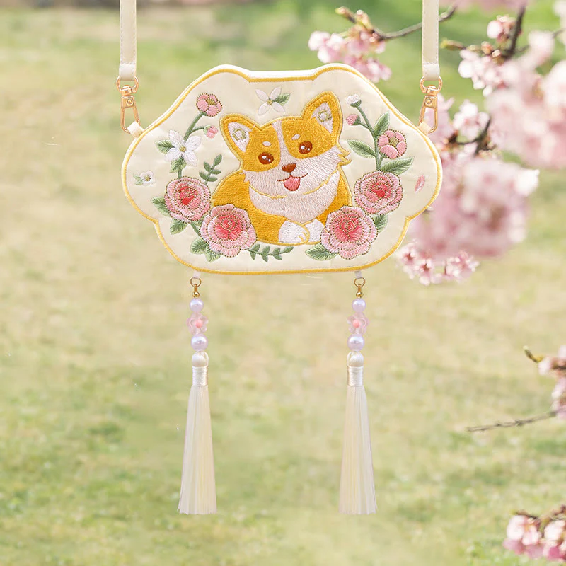 Haft Buddha Stones Szczęśliwa Panda Kot Shiba Inu Jeleń Królik Lis Kwiat Urocze Zwierzę Hanfu Torba Torebka Crossbody Torba Na Ramię - Image 21