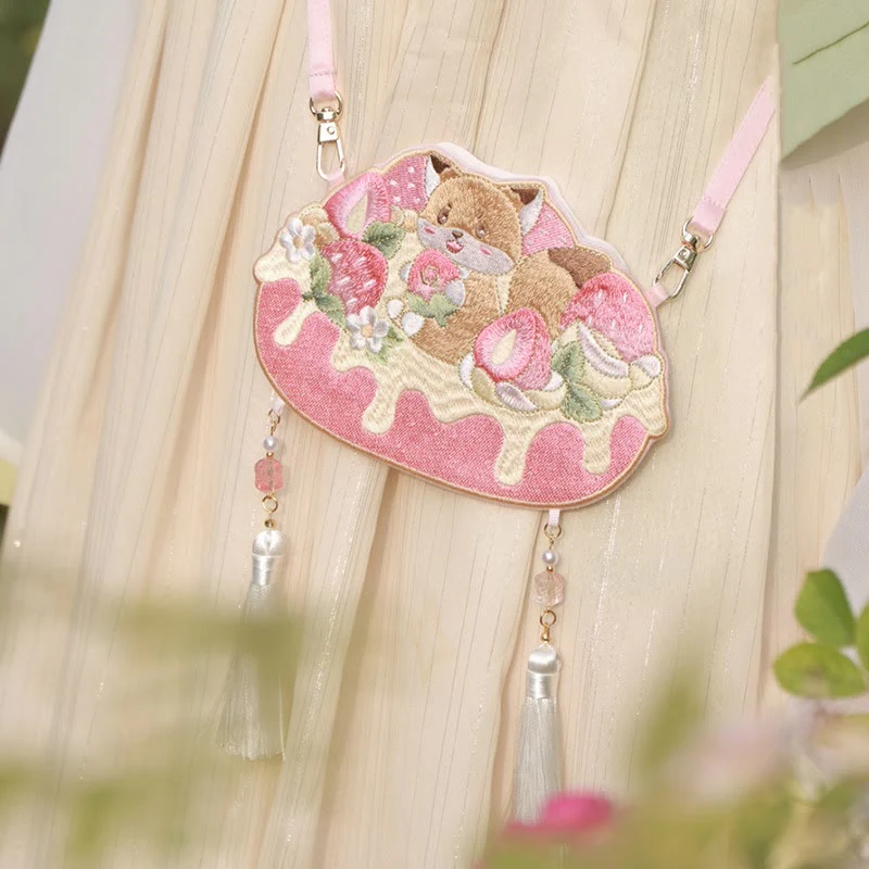 Haft Buddha Stones Szczęśliwa Panda Kot Shiba Inu Jeleń Królik Lis Kwiat Urocze Zwierzę Hanfu Torba Torebka Crossbody Torba Na Ramię - Image 33