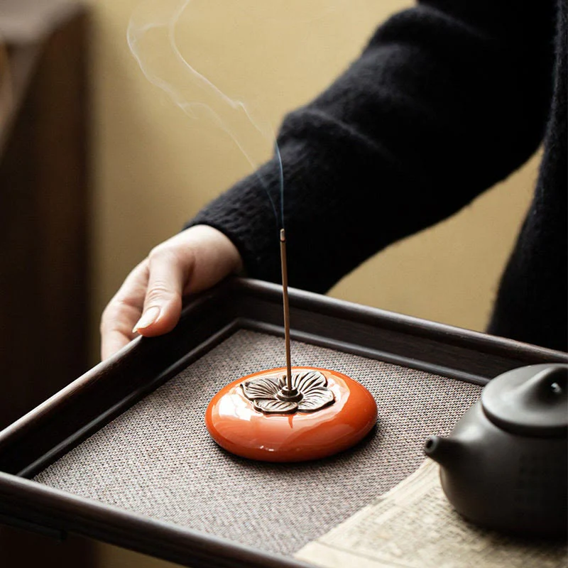 Kadzielnica ceramiczna Persimmon Meditation Healing Incense Burner Uchwyty na kadzidełka - Image 3