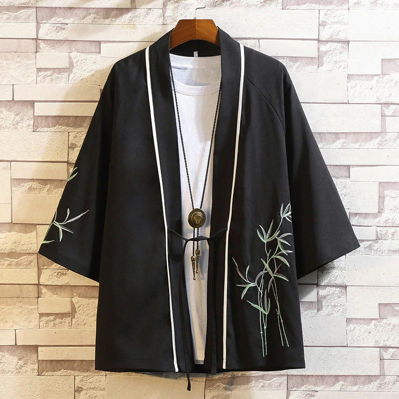 Kamienie Buddha Stones Smok Feniks Pomyślna Chmura Fale Liście Żurawie Otwarty Przód Kurtka Męska Kimono - Image 15