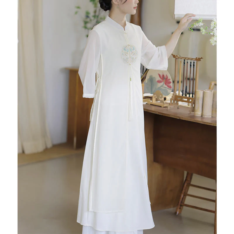 Kamienie Buddha Stones Szyfon Cheongsam Sukienka Midi Szerokie Spodnie Nogawki Medytacja Zen Praktyka Odzież - Image 7