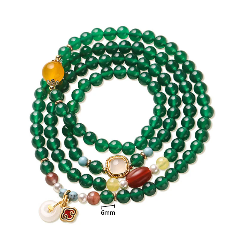 Klamra Buddha Stones, Zielony Agat, Wsparcie Mocy, Mala Tybetańska - Image 12