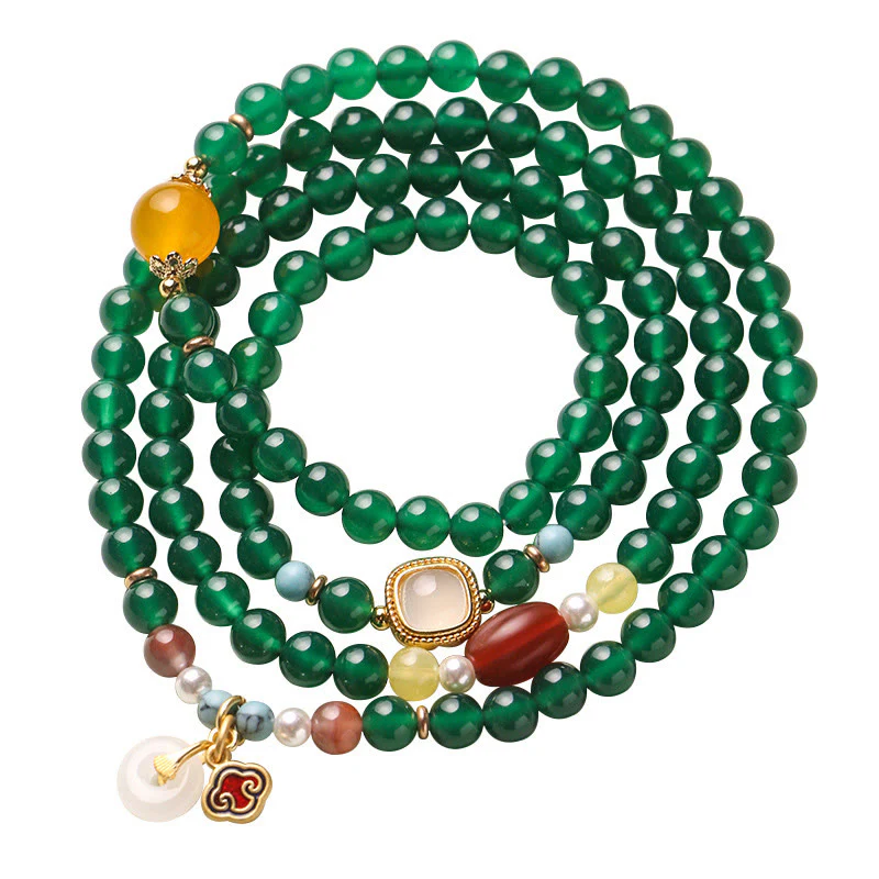 Klamra Buddha Stones, Zielony Agat, Wsparcie Mocy, Mala Tybetańska - Image 2