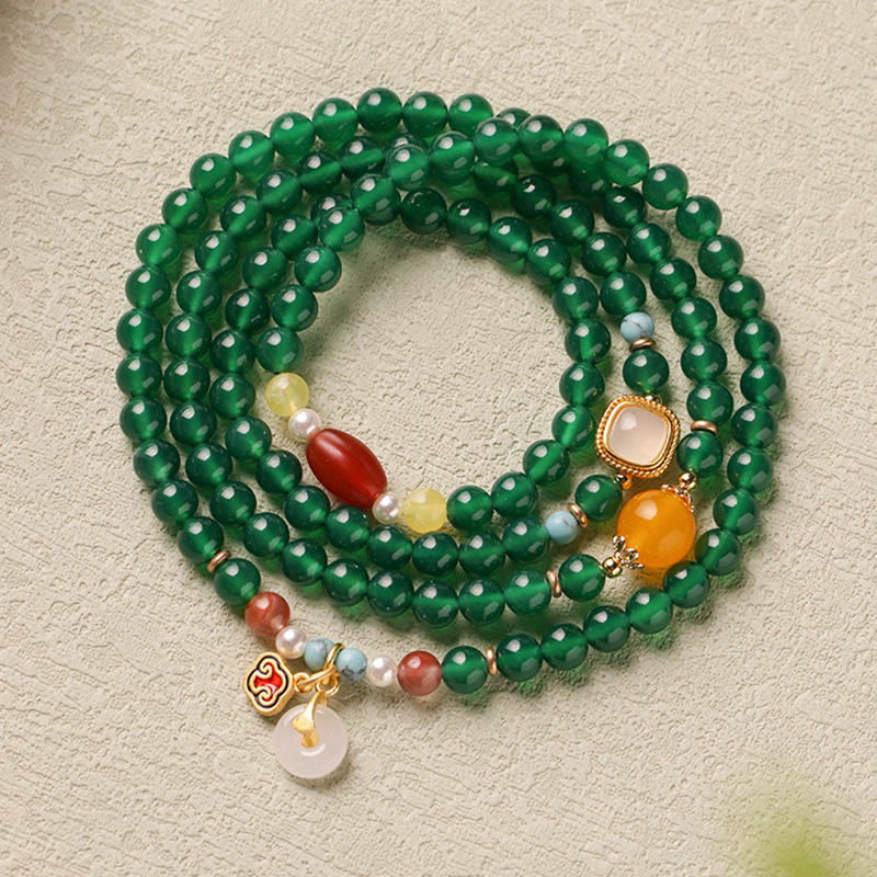 Klamra Buddha Stones, Zielony Agat, Wsparcie Mocy, Mala Tybetańska - Image 3