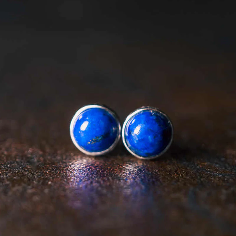 Kolczyki z Buddha Stones w stylu vintage, srebro próby 925, lazuryt, lapis lazuli, równowaga