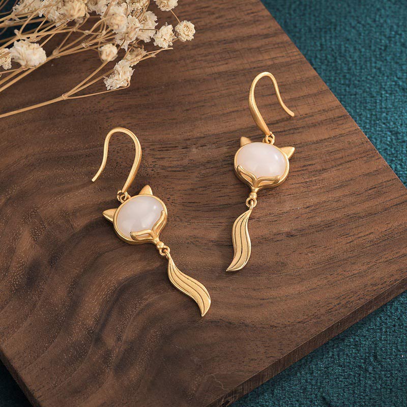 Kolczyki FengShui White Jade Fox Fortune - Image 4