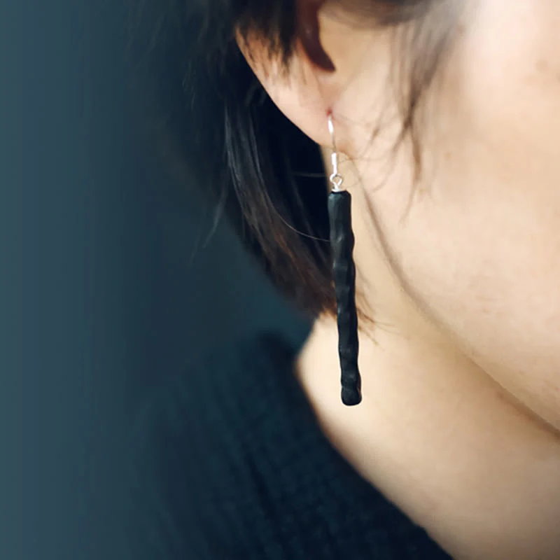 Kolczyki wiszące Buddha Stones 925 Sterling Silver Ebony Wood Texture Balance Peace - Image 11