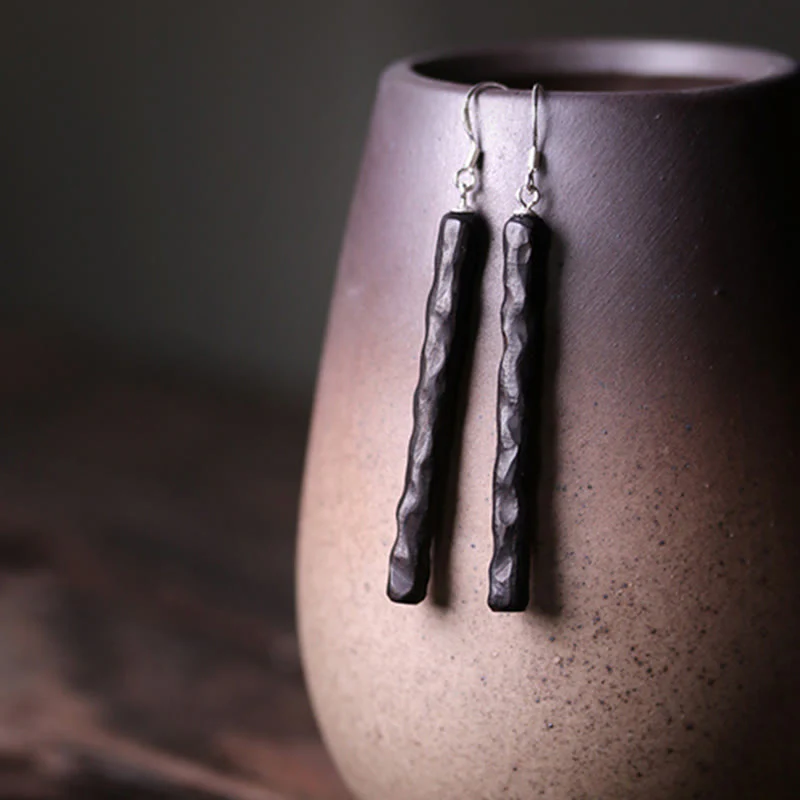 Kolczyki wiszące Buddha Stones 925 Sterling Silver Ebony Wood Texture Balance Peace - Image 12
