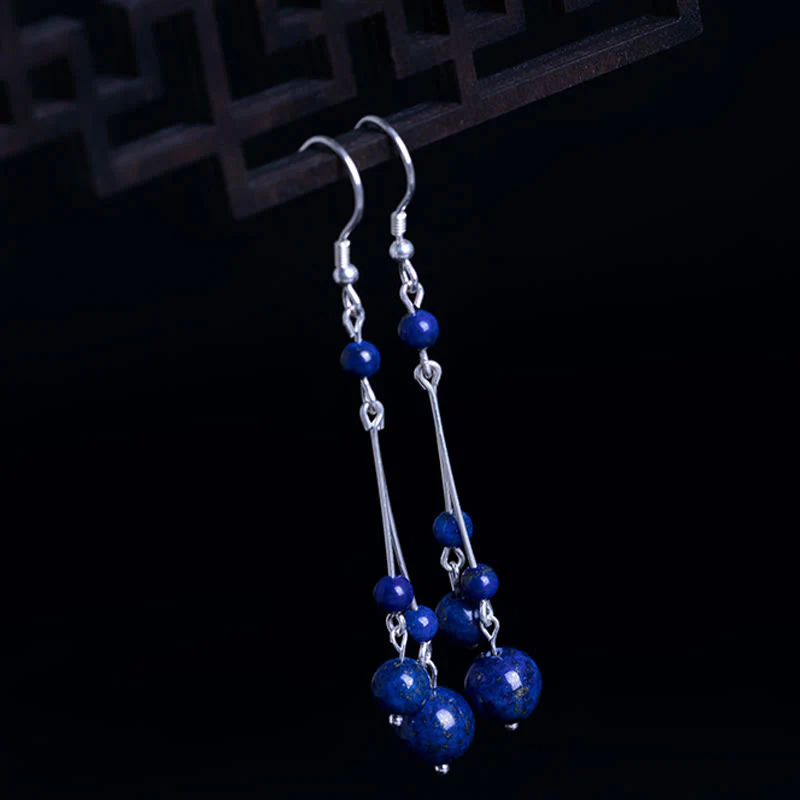 Kolczyki wiszące z Buddha Stones ze srebra próby 925 i koralikami lapis lazuli - Image 2