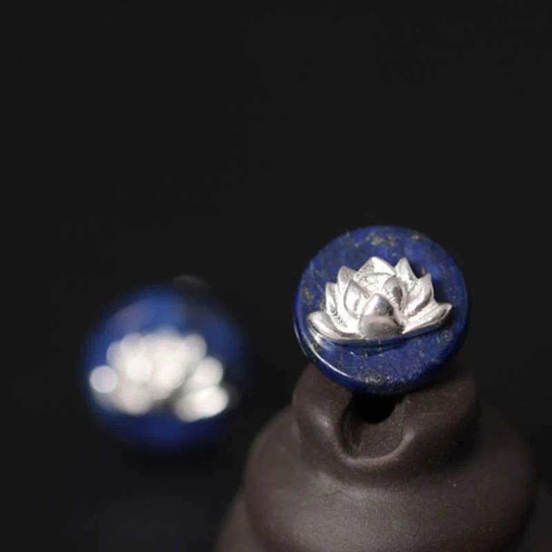 Buddha Stones z lazurytem i lapis lazuli ze srebra próby 925, wzór lotosu, oświecenie - Image 10
