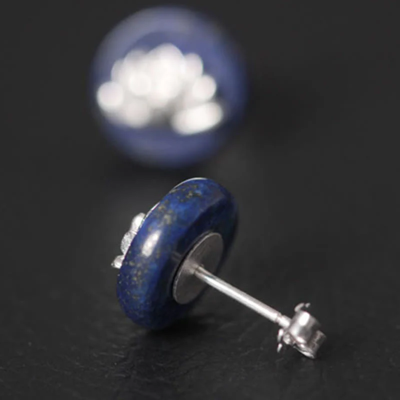 Buddha Stones z lazurytem i lapis lazuli ze srebra próby 925, wzór lotosu, oświecenie - Image 4