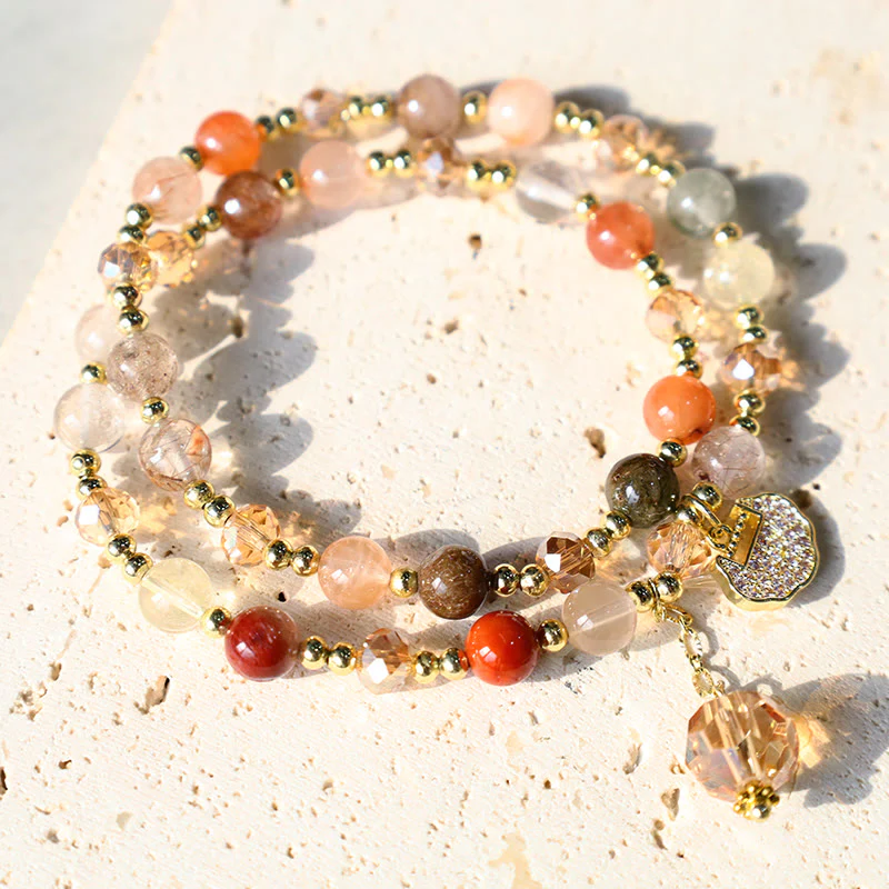 Kolorowa bransoletka z podwójnie owiniętych koralików z kwarcu rutylowego, duchowego wzrostu - Image 2