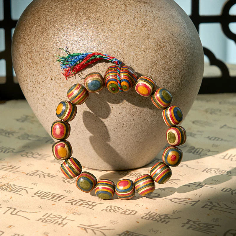 Kolorowa tęczowa bransoletka z eukaliptusa i tykwy z Buddha Stones - Image 3