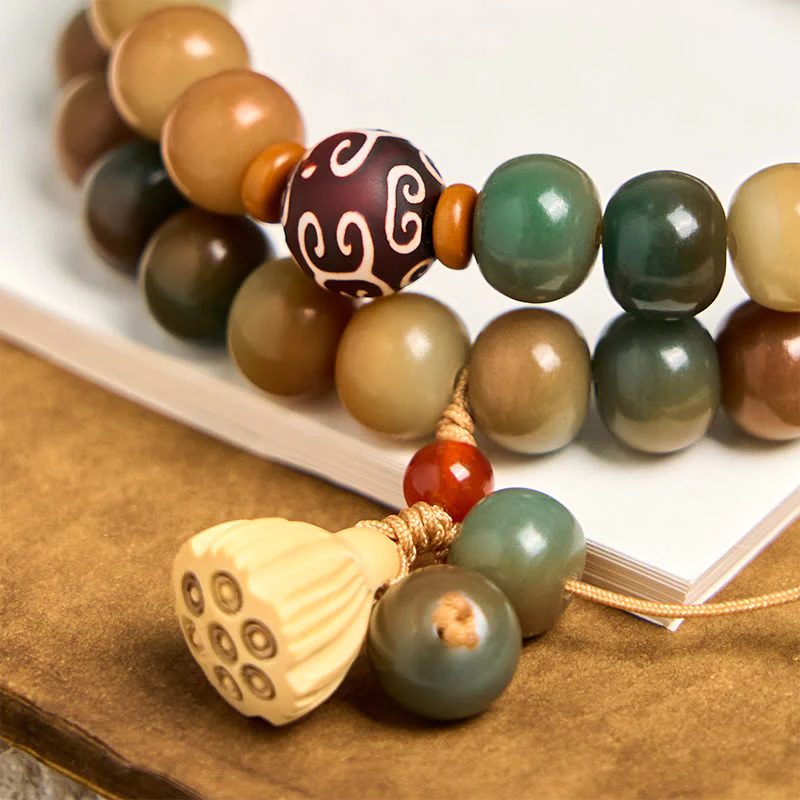 Kolorowe Buddha Stones, nasiona bodhi, podarek lotosu, urok pokoju, podwójna bransoletka owinięta - Image 3