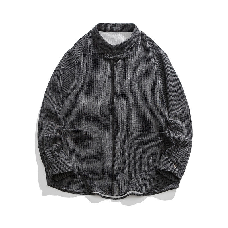 Koszula męska z długim rękawem i kieszeniami, z nadrukiem "Buddha Stones", zapinana na guziki żaby - Image 2