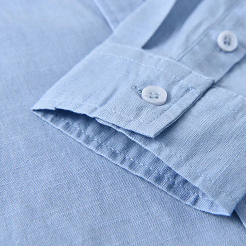 Koszula męska z długim rękawem i stójką Buddha Stones z kieszenią Pure Color Casual Cotton Linen - Image 14