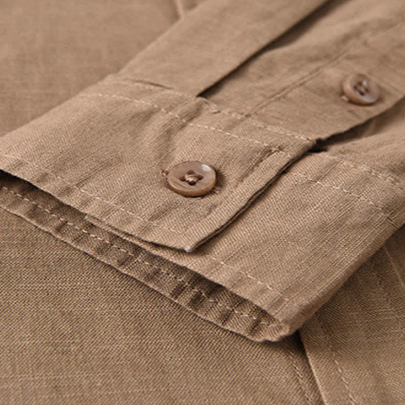 Koszula męska z długim rękawem i stójką Buddha Stones z kieszenią Pure Color Casual Cotton Linen - Image 24