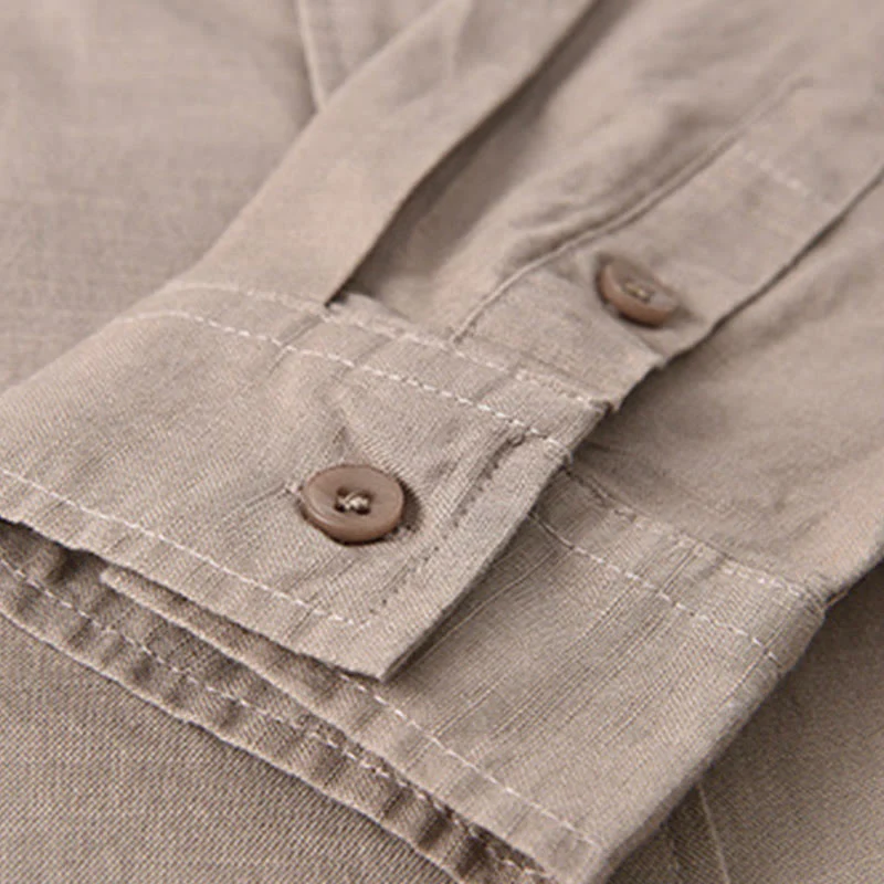 Koszula męska z długim rękawem i stójką Buddha Stones z kieszenią Pure Color Casual Cotton Linen - Image 32
