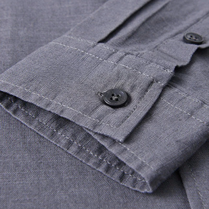 Koszula męska z długim rękawem i stójką Buddha Stones z kieszenią Pure Color Casual Cotton Linen - Image 37
