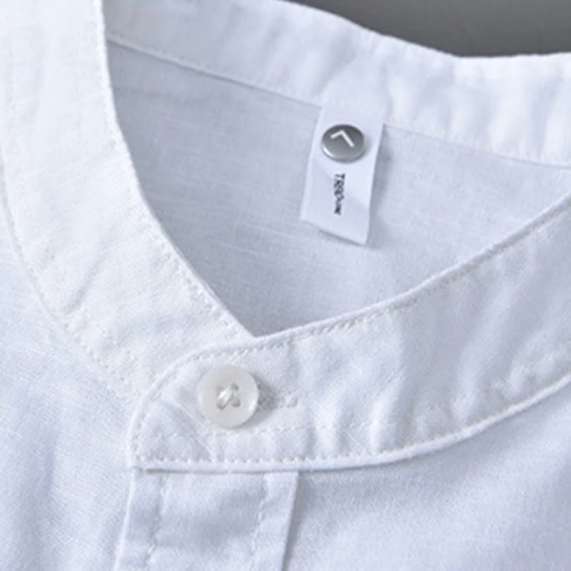 Koszula męska z długim rękawem i stójką Buddha Stones z kieszenią Pure Color Casual Cotton Linen - Image 7