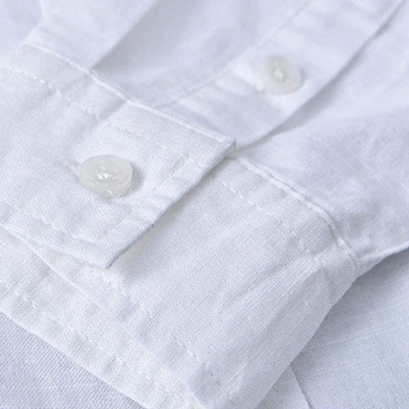 Koszula męska z długim rękawem i stójką Buddha Stones z kieszenią Pure Color Casual Cotton Linen - Image 8