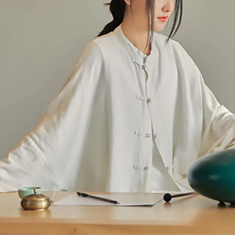 Koszula z nadrukiem „Buddha Stones Plain Frog-Button” z guzikami Zen Tai Chi Meditation Top Odzież Bawełniana lniana kurtka - Image 17