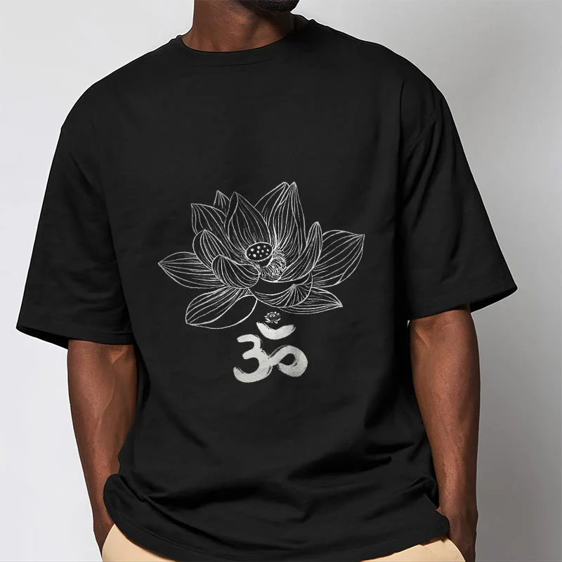 Koszulka z bawełny Buddha Stones Om Lotus Sketch - Image 3