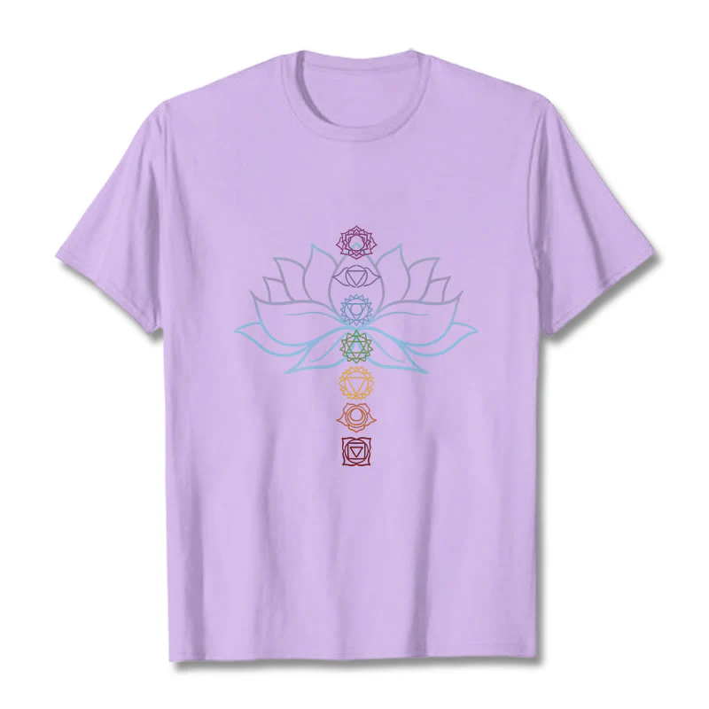 Koszulka z bawełny z motywem Buddha Stones w pastelowych odcieniach z motywem kwiatu lotosu i symbolami czakr do medytacji - Image 17