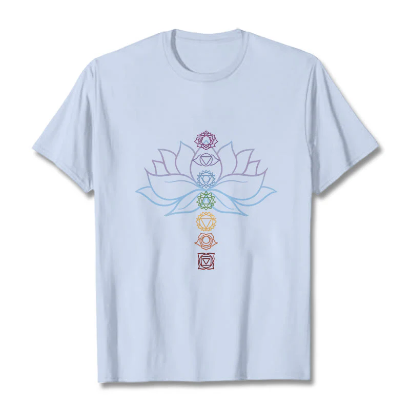 Koszulka z bawełny z motywem Buddha Stones w pastelowych odcieniach z motywem kwiatu lotosu i symbolami czakr do medytacji - Image 19